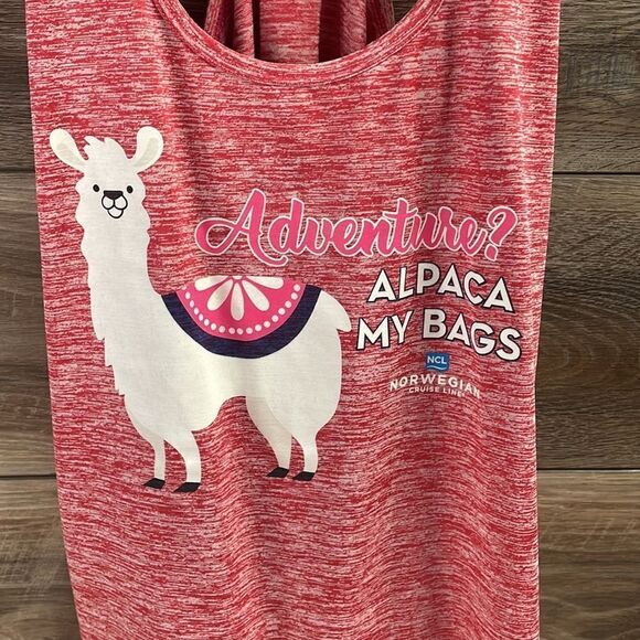 Sporttek Tank Top “Adventure? Alpaca My Bags” , Ladies Large, Pinkish Red - Picture 2 of 4